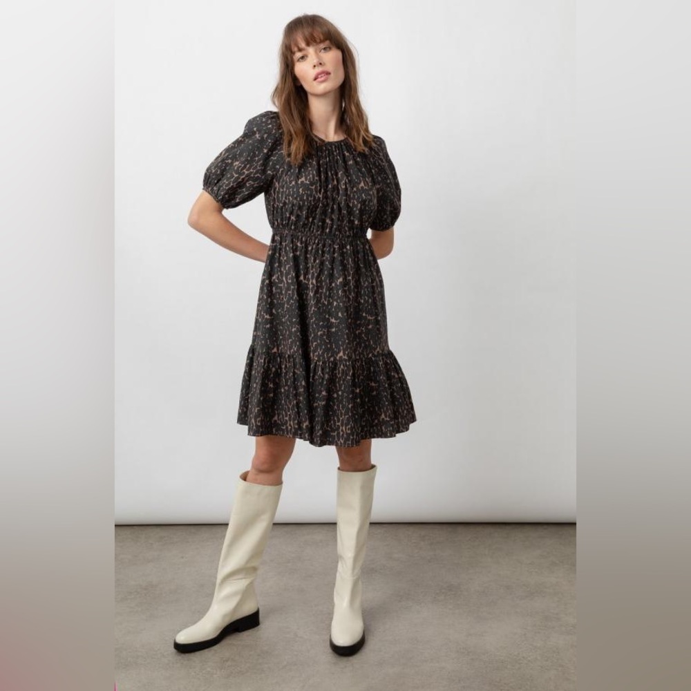 Rails Black Floral Puff-Sleeve Tiered Dress